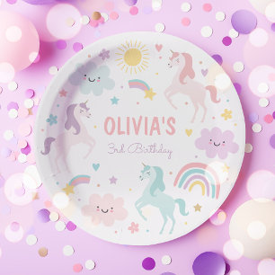 Assiettes En Carton Magic Pastel Unicorn Rainbow Birthday Party