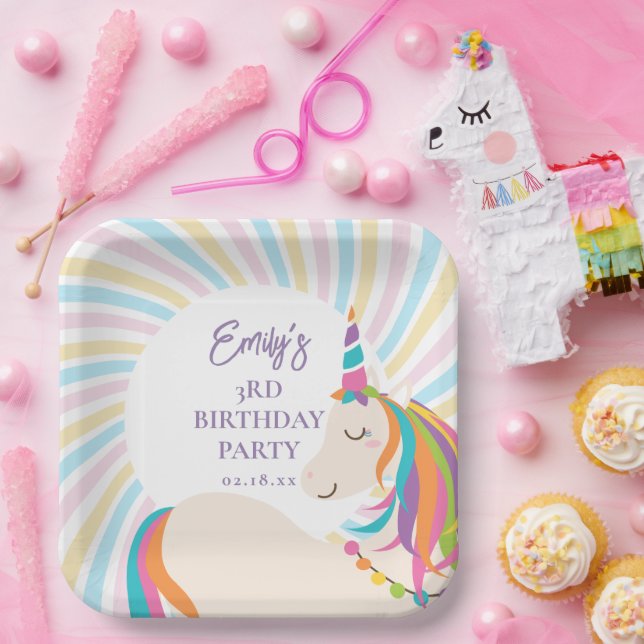 Assiettes En Carton Magic Rainbow Unicorn Girl Birthday Party Paper (Fête)