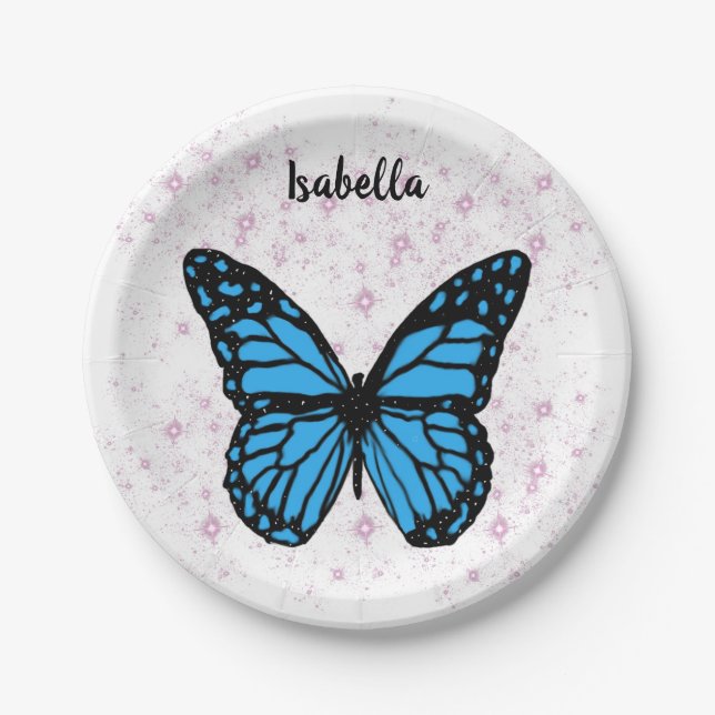 Assiettes En Carton Magical blue butterfly pink glitter art (Devant)