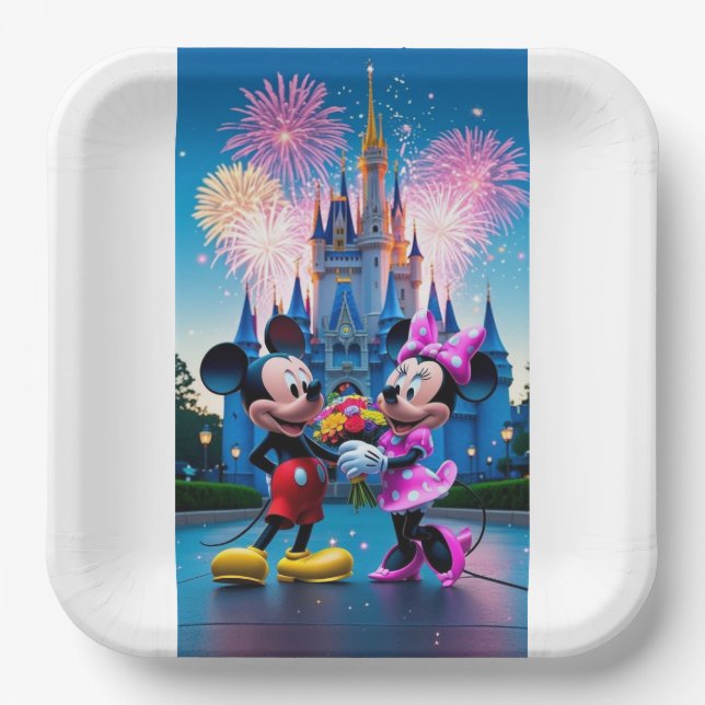 Assiettes En Carton Magical Castle Mickey and Minnie Mouse Party Paper (Recto)