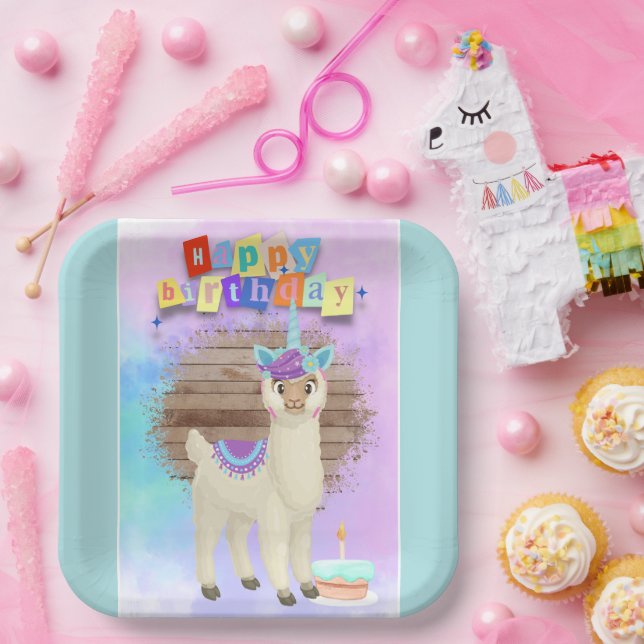 Assiettes En Carton Magical Llamacorn Joyeux anniversaire (Fête)