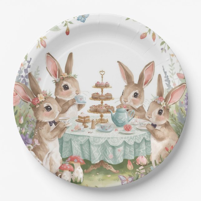 Assiettes En Carton Magical Pastel Bunny & Floral Tea Party Plates (Devant)