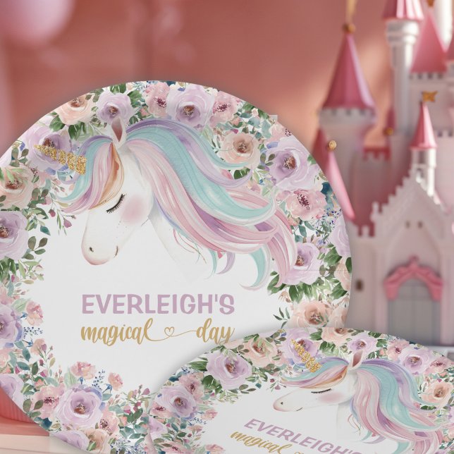 Assiettes En Carton Magical Unicorn Purple Flower 1st birthday (Créateur téléchargé)