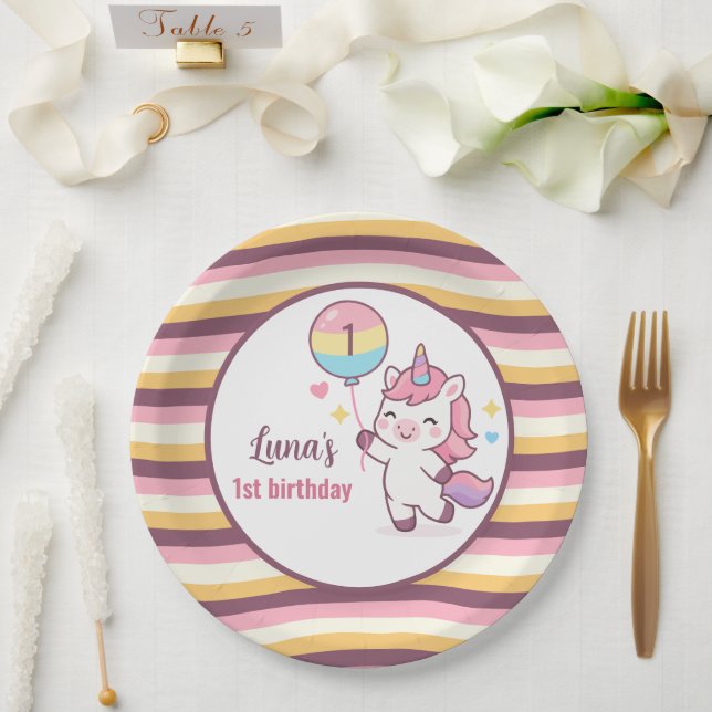 Assiettes En Carton Magical Unicorn & Rainbow Girl 1st Birthday party  (Mariage)