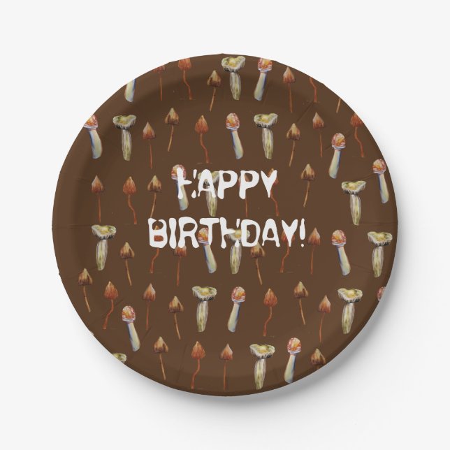 Assiettes En Carton Magie Champignons Espèces Aquarelle Art (Devant)