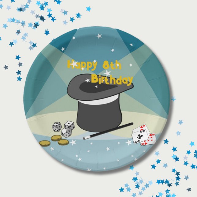 Assiettes En Carton Magie Show Joyeux 8 anniversaire de la fête des en (Magic Show Happy 8th Birthday Kids Party Paper Plates)