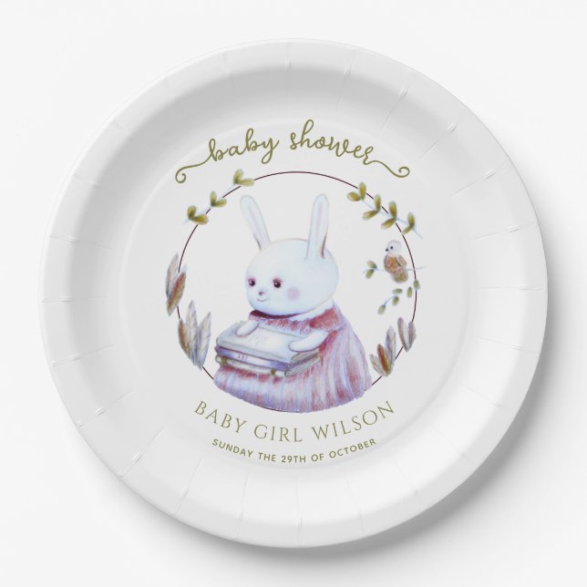 Assiettes En Carton Magique Books Bois Bunny Girl Baby shower (Devant)