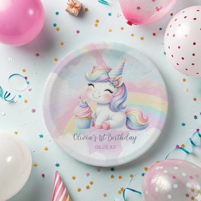 Assiettes En Carton Magique Cute Unicorn Arc-en-ciel Anniversaire (Créateur téléchargé)