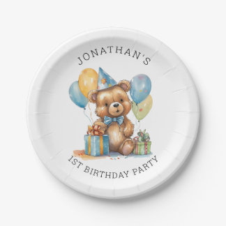 Assiettes En Carton MAGIQUE Ours en peluche premier anniversaire