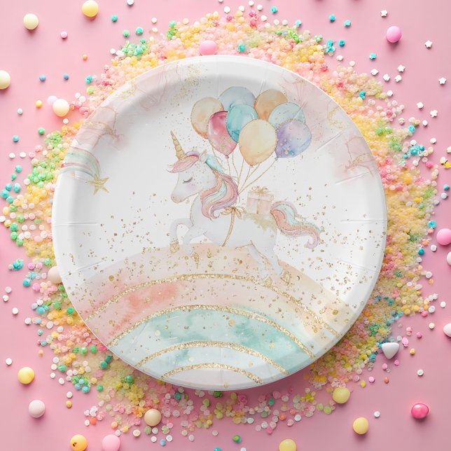 Assiettes En Carton Magique Pastel Unicorn Anniversaire (Créateur téléchargé)
