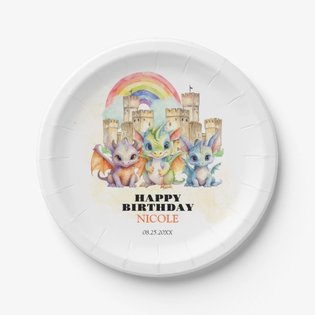 Assiettes En Carton Magique Rainbow Castle Cute Baby Dragons Anniversa (Devant)