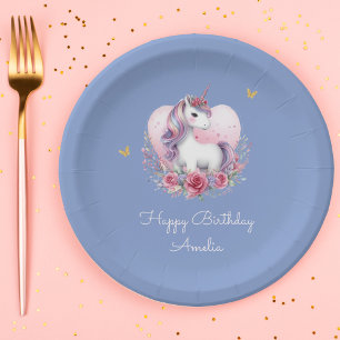 Assiettes En Carton Magique Unicorne rose or élégant Anniversaire