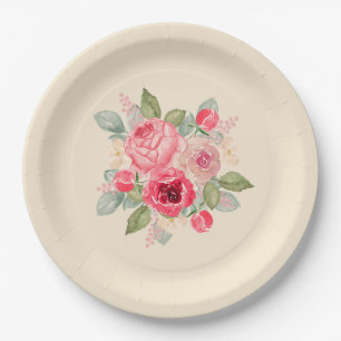 Assiettes En Carton Magnifique Bouquet de Roses Roses Peintes en Aquar