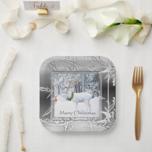 Assiettes En Carton Magnifique cerf de Noël en paysage hivernal élégan