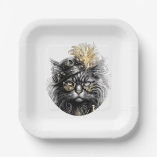 Assiettes En Carton Magnifique chat steampunk