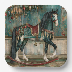 Assiettes En Carton Magnifique cheval de Noël victorien