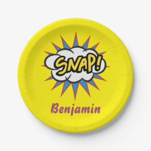 Assiettes En Carton Magnifique Comic book snap jaune