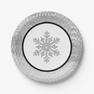Assiettes En Carton Magnifique flocon de Noël en feuille d'argent