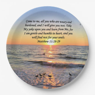 ASSIETTES EN CARTON MAGNIFIQUE MATTHEW 11:28 DESIGN PHOTO DE LEVER