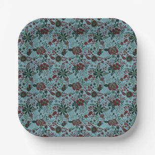 Assiettes En Carton Magnifique motif floral pastel bleu de style rétro
