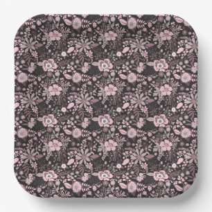 Assiettes En Carton Magnifique motif floral rose pastel de style rétro