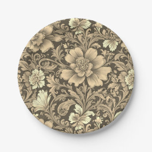 Assiettes En Carton Magnifique motif floral sépia vintage