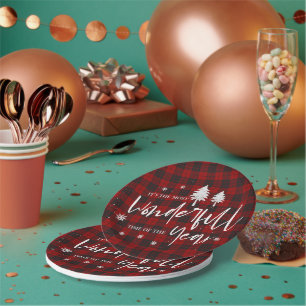 Assiettes En Carton Magnifique période de Noël Plaid Rouge