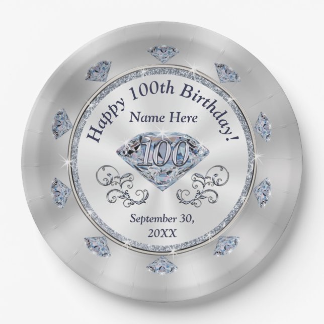 Assiettes En Carton Magnifique Personnalisée, 100e Plaques d'anniversa (Devant)