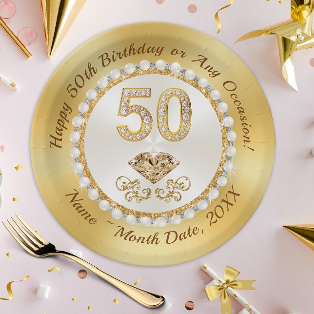 Assiettes En Carton Magnifique, personnalisée, 50e Plaques de papier d (Custom, 50th Birthday Paper Plates. 50th Birthday Party Supplies, 50th Birthday Table Decorations.)