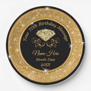 Assiettes En Carton Magnifique Plaques papier Noir et Or 70e Anniversa