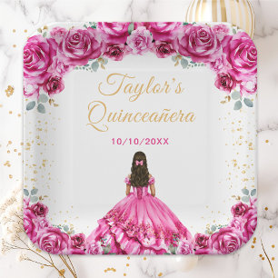 Assiettes En Carton Magnifique Princesse Florale Quinceañera Rose Chau