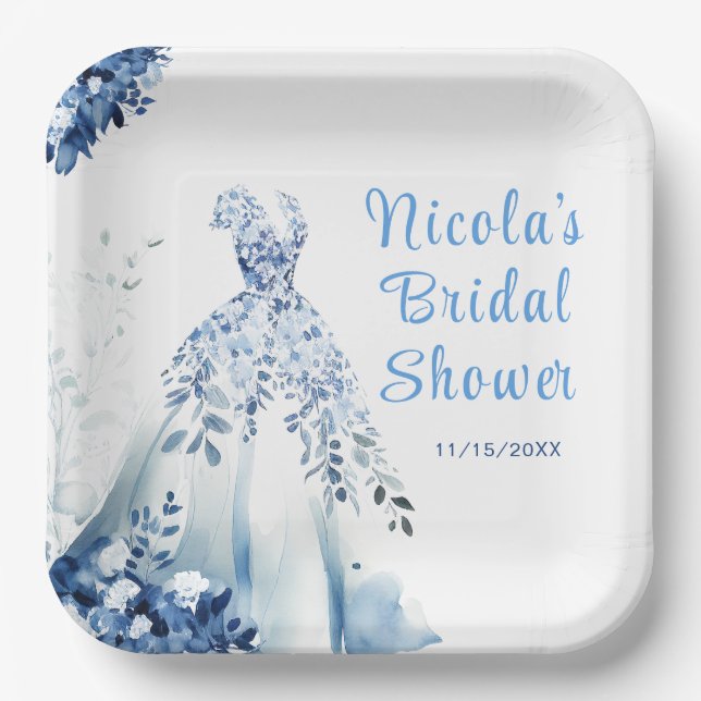 Assiettes En Carton Magnifique robe florale bleue pour douche de marié (Recto)