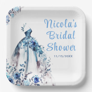 Assiettes En Carton Magnifique robe florale bleue pour la douche de la