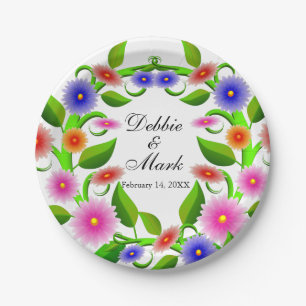 Assiettes En Carton Magnifiques fleurs roses orange violet mariage