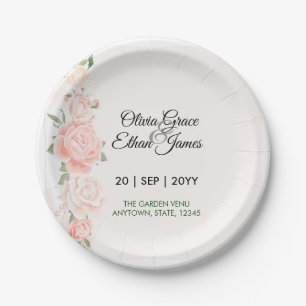Assiettes En Carton Magnifiques Roses Fleurs de Mariage