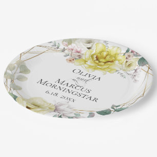 Assiettes En Carton Magnolia jaune et Mariage d'été de pivoine