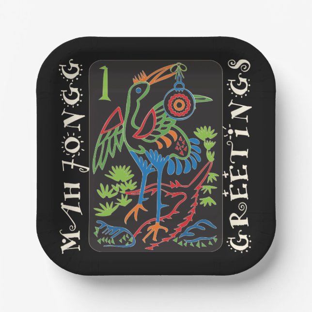Assiettes En Carton Mah Jongg Plaques de papier de voeux aux oiseaux (Recto)