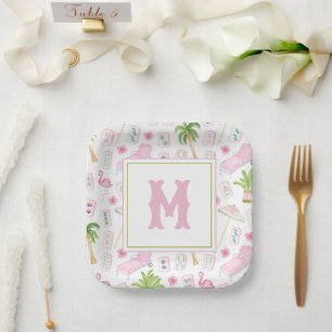 Assiettes En Carton Mahjong Palm Beach Aquarelle