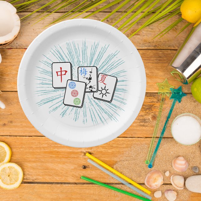 Assiettes En Carton Mahjong Tiles Bleu II (Créateur téléchargé)
