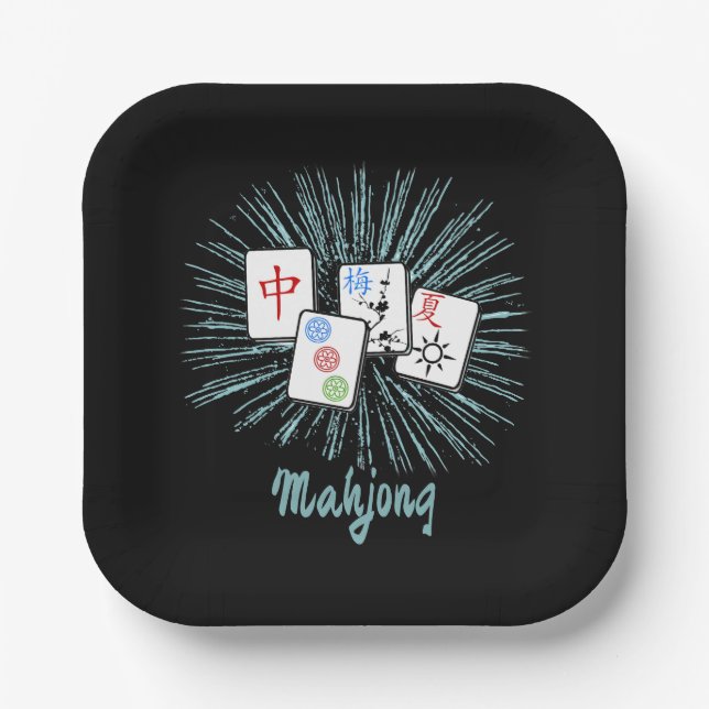Assiettes En Carton Mahjong Tiles Blue Starburst Custom (Recto)
