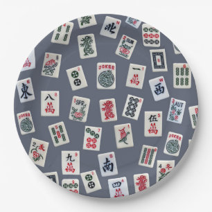 Assiettes En Carton MahJongg mosaïques design sur bleu foncé