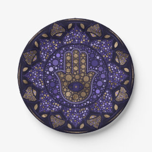 Assiettes En Carton Main de Hamsa à Fatima à Lotus mandala