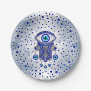Assiettes En Carton Main de Hamsa - Main de Fatima Lapis Lazuli et Arg