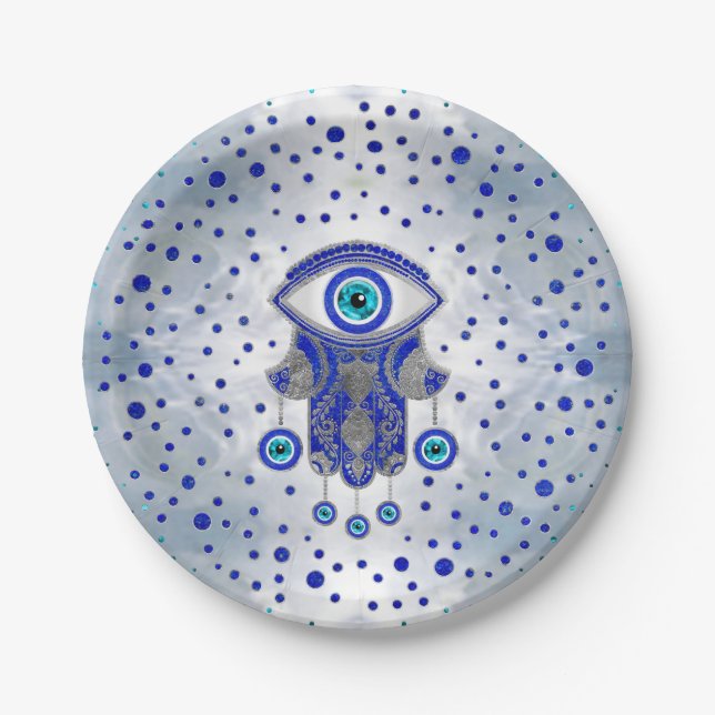 Assiettes En Carton Main de Hamsa - Main de Fatima Lapis Lazuli et Arg (Devant)
