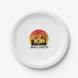 Assiettes En Carton Main de zombie Halloween Pierre tombale Arbre Chat