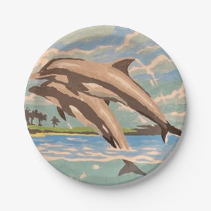 Assiettes En Carton Main Painted by Number   Dolphins  