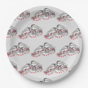 Assiettes En Carton Maine Chickadee Bird hiver Noël Vacances Neige