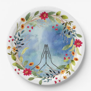 Assiettes En Carton Mains en prière aquarelle