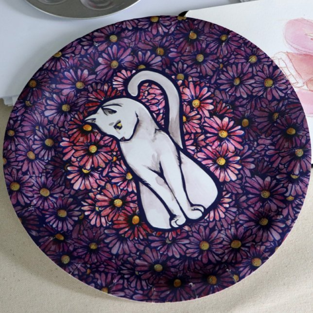 Assiettes En Carton Maisies blanches de chats (Créateur téléchargé)