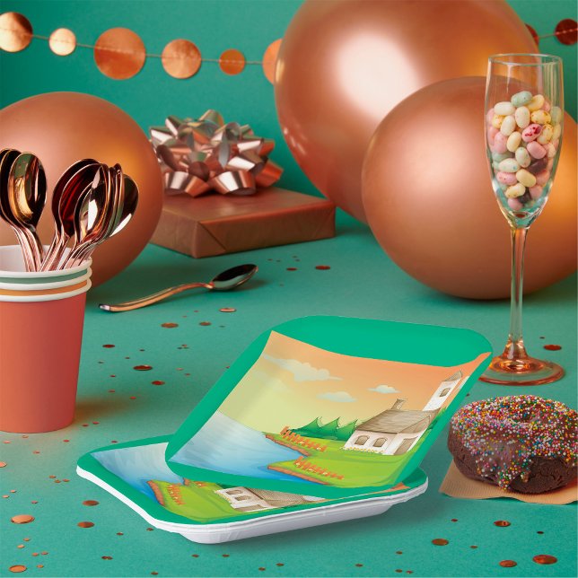 Assiettes En Carton Maison de campagne au bord du lac (Créateur téléchargé)